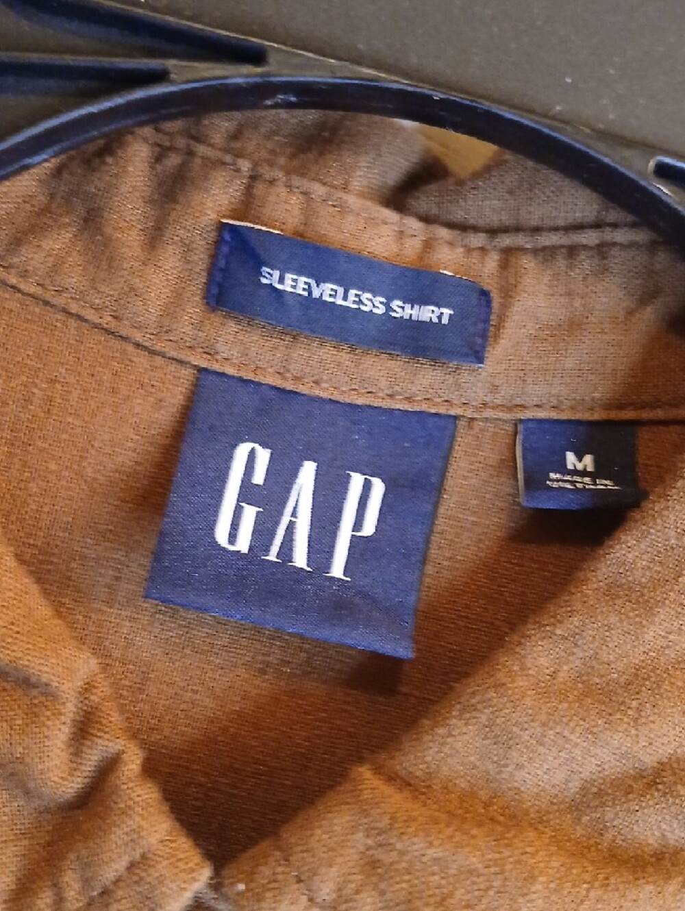 GAP. LINEN,Sleeveless Brown Button-Front Shirt.sz.M - Picture 2 of 7